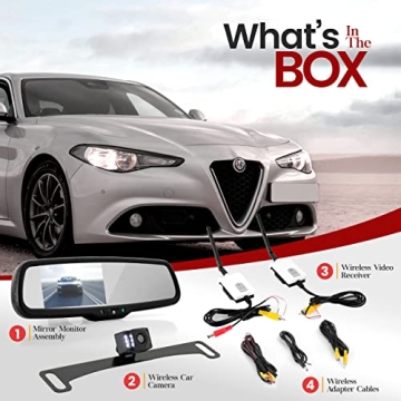 Pyle Wireless Backup Camera - 4.3” LCD, Night Vision, Waterproof