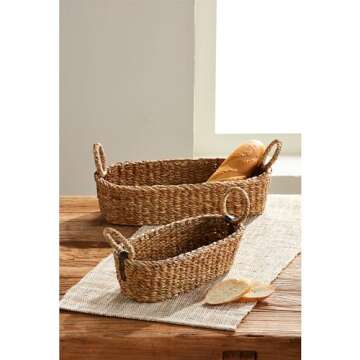 Mud Pie Sea Grass Nested Bread Baskets; small 5" x 12 1/2" | large 6 1/2" x 16 1/2"