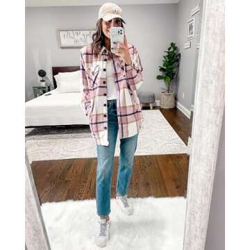 luvamia Warm Jackets For Women Women'S Fleece Jackets & Coats Women'S Quilted Lightweight Jackets Shackets Fall Women Winter Jackets For Womens Cute Outfits Winter Fall Shirts Mauve Plaid Size Medium