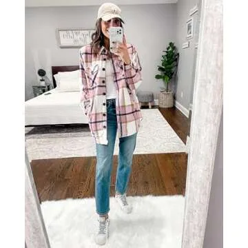 luvamia Warm Jackets For Women Women'S Fleece Jackets & Coats Women'S Quilted Lightweight Jackets Shackets Fall Women Winter Jackets For Womens Cute Outfits Winter Fall Shirts Mauve Plaid Size Medium