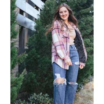 luvamia Warm Jackets For Women Women'S Fleece Jackets & Coats Women'S Quilted Lightweight Jackets Shackets Fall Women Winter Jackets For Womens Cute Outfits Winter Fall Shirts Mauve Plaid Size Medium