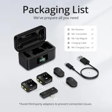 WNH Wireless Lavalier Microphone for iPhone, Android, Lapel Mini Microphone with 2 Pickups, 70Hrs Battery, Noise Cancellation, Magnetic Clip iPhone Microphone for Video Recording Podcast Vlogging