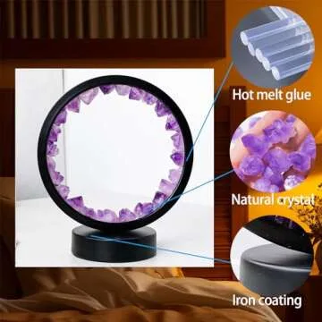 Runyangshi Amethyst Tooth Night Lamp 8.6" Natural Healing Crystal Bedside Lamp USB Port 3 Colours Dimming Mode Bedroom Lamp Suitable Night Light Ideal Gift