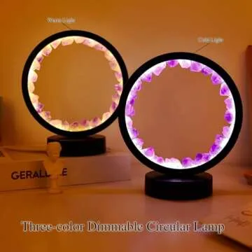 Runyangshi Amethyst Tooth Night Lamp 8.6" Natural Healing Crystal Bedside Lamp USB Port 3 Colours Dimming Mode Bedroom Lamp Suitable Night Light Ideal Gift
