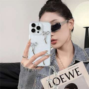 XQAGU iPhone 14 Pro Max Glitter Phone Case with Bow