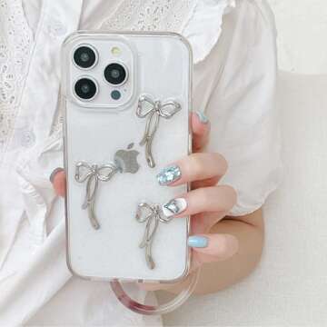XQAGU iPhone 14 Pro Max Glitter Phone Case with Bow