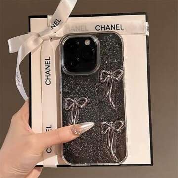 XQAGU iPhone 14 Pro Max Glitter Phone Case with Bow