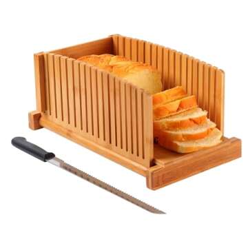 Kiss Core Bamboo Bread Slicer with 18.1-inch Serrated Bread Knife for Homemade Bread Foldable and Co...