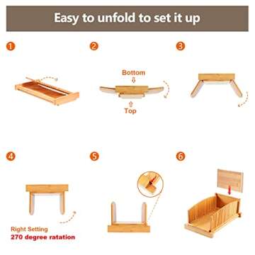 Kiss Core Bamboo Bread Slicer with 18.1-inch Serrated Bread Knife for Homemade Bread Foldable and Compact Loaf Cutter 3 Size Slicing Guide