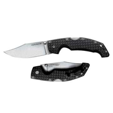 Cold Steel Voyager Large 4" AUS10A Clip Point Razor-Sharp Blade 5.25" Griv-Ex Handle Everyday Carry ...