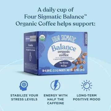 Adaptogen Organic Coffee by Four Sigmatic | Medium Roast Instant Coffee with Ashwagandha, Chaga, Eleuthero & Tulsi | Immune Support & Stress Relief | Keto | Multicolored | 0.09 Oz | Pack of 10