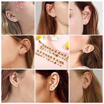BESTEEL 20Pcs Stainless Steel Stud Earrings for Women 20G Tiny Cartilage Stud Earrings Small Snake Star Moon Ball Butterfly Heart Eye Flower Flat Back Studs Earring Piercing Jewelry Set(Gold)