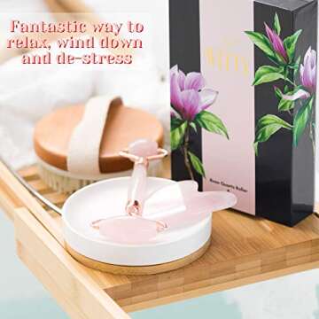 WITTY Rose Quartz Roller for Face, Gua Sha Stone Set in Hand-Drawn Giftbox - Jade Face Roller, Face Massager Roller, Face Scraper Tool - Guasha Tool for Face Roller Skin Care, Eyes, Neck - Extra Pouch
