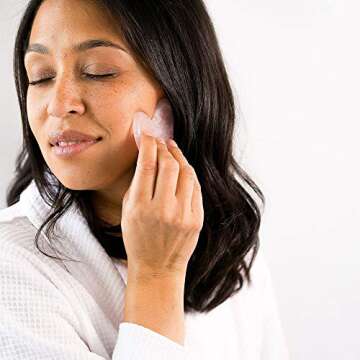 WITTY Rose Quartz Roller for Face, Gua Sha Stone Set in Hand-Drawn Giftbox - Jade Face Roller, Face Massager Roller, Face Scraper Tool - Guasha Tool for Face Roller Skin Care, Eyes, Neck - Extra Pouch