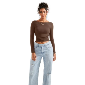 SUUKSESS Seamless Ribbed Long Sleeve Tops for Women