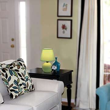 Simple Designs LT2008-GRN Mini Ceramic Globe Matching Fabric Shade Table Lamp, Green