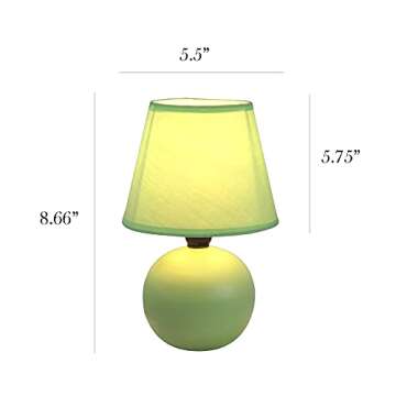 Simple Designs LT2008-GRN Mini Ceramic Globe Matching Fabric Shade Table Lamp, Green