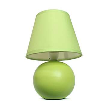Simple Designs LT2008-GRN Mini Ceramic Globe Matching Fabric Shade Table Lamp, Green