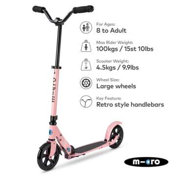 Micro Kickboard - Speed Deluxe Foldable Scooter for Teens and Adults, 180 mm Wheels, Neon Rose Color