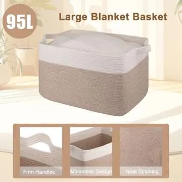 OIAHOMY 95L Blanket Storage Basket for Home Organization