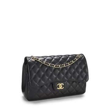 Chanel Pre-Loved Black Quilted Lambskin Jumbo Handbag