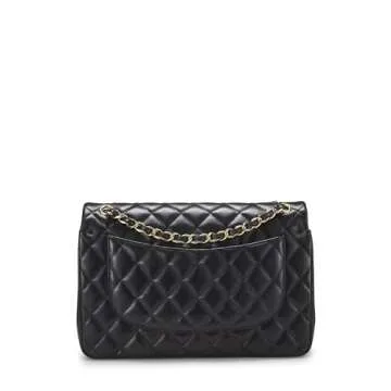 Chanel Pre-Loved Black Quilted Lambskin Jumbo Handbag