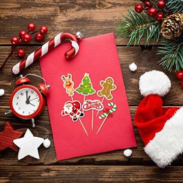 FEPITO Christmas Cupcake Toppers - 60 Festive Picks