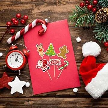 FEPITO Christmas Cupcake Toppers - 60 Festive Picks