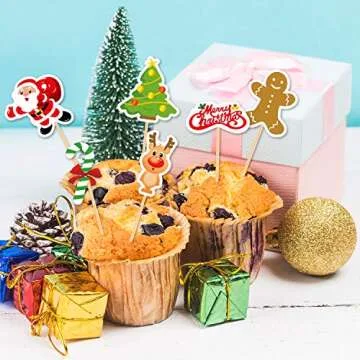 FEPITO Christmas Cupcake Toppers - 60 Festive Picks