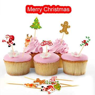 FEPITO Christmas Cupcake Toppers - 60 Festive Picks