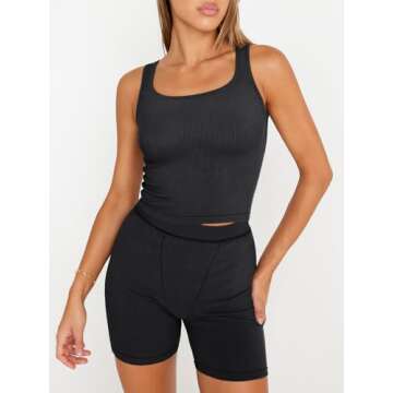 Trendy Queen 2 Piece Lounge Sets for Women Matching Workout Set Cropped Tank Tops and High Waist Yog...