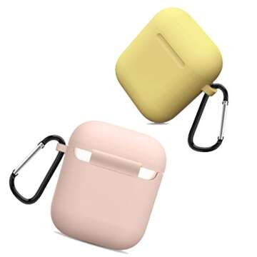 Compatible with AirPods Case Cover Silicone Protective Skin for Airpods Case 2&1 (2 Pack) Sand Pink/Yellow