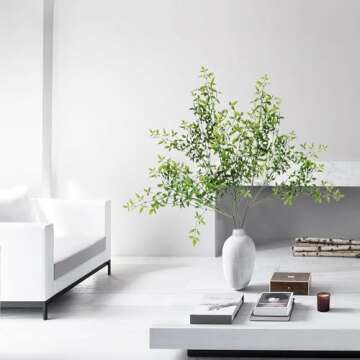 ACJRYO Faux Greenery Stems, 4PCS 43" Green Stems for Vase, Artificial Plants Indoor Fake Leaves Nandina Branches for Centerpieces Table Office Home Decor