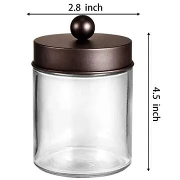Amolliar 6Pc Apothecary Jars Bathroom Vanity Organizer- Rustic Farmhouse Decor Storage Canister with Stainless Steel Lids- Qtip Dispenser Holder for Q-Tips,Cotton Swabs,Rounds,Ball,Flossers (Bronze)