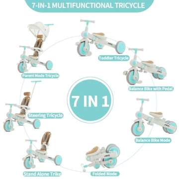 JMMD Baby Tricycle, 7-in-1 Multifunctional Kids Trike with Adjustable Parent Handle, Safety Harness ...