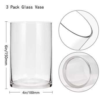 Set of 3 Cylinder Glass Vases for Centerpieces,6 Inch High Clear Flower Vase for Home Decor,Candle H...
