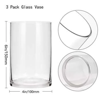 Set of 3 Cylinder Glass Vases for Centerpieces,6 Inch High Clear Flower Vase for Home Decor,Candle H...