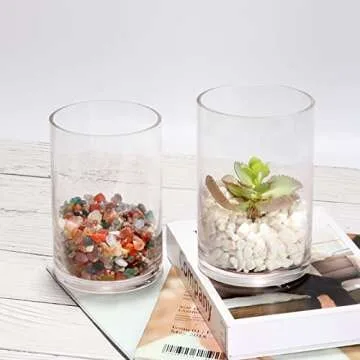 Set of 3 Cylinder Glass Vases for Centerpieces,6 Inch High Clear Flower Vase for Home Decor,Candle Holder,Wedding Favors and Floral Arrangements(4" W X 6" H)