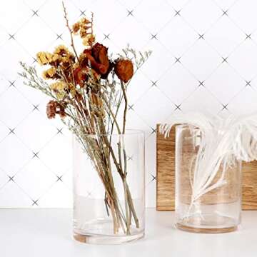 Set of 3 Cylinder Glass Vases for Centerpieces,6 Inch High Clear Flower Vase for Home Decor,Candle Holder,Wedding Favors and Floral Arrangements(4" W X 6" H)