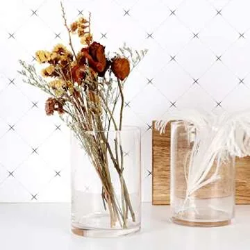Set of 3 Cylinder Glass Vases for Centerpieces,6 Inch High Clear Flower Vase for Home Decor,Candle Holder,Wedding Favors and Floral Arrangements(4" W X 6" H)