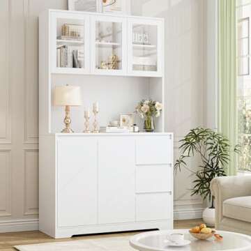 FINETONES Modern Kitchen Pantry Cabinet with LED Lights