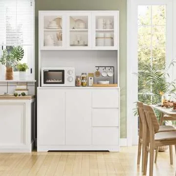 FINETONES Modern Kitchen Pantry Cabinet with LED Lights