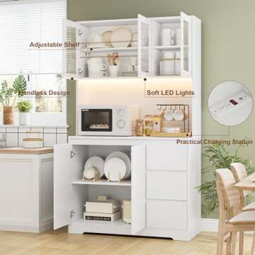 FINETONES Modern Kitchen Pantry Cabinet with LED Lights