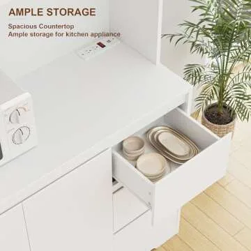 FINETONES Modern Kitchen Pantry Cabinet with LED Lights