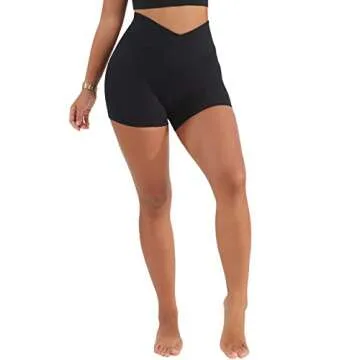SUUKSESS Women Cross Waist Workout Shorts Contour High Waisted Booty Biker Shorts (Black, XL)