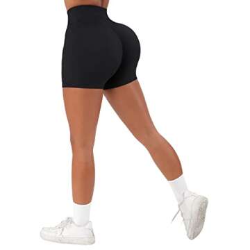 SUUKSESS Women Cross Waist Workout Shorts Contour High Waisted Booty Biker Shorts (Black, XL)