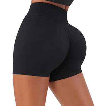 SUUKSESS Women Cross Waist Workout Shorts Contour High Waisted Booty Biker Shorts (Black, XL)