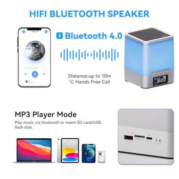 Vicsoon Alarm Clock for Kids and Adults with Bluetooth Speaker