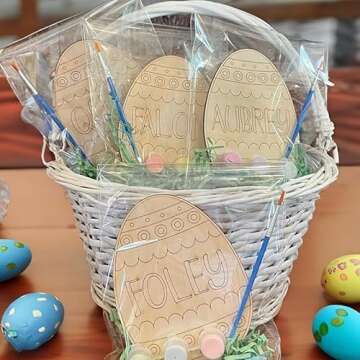 Personalized Easter Egg Painting Kit - Custom Wooden Egg with Paint Colors and Brush for Kids