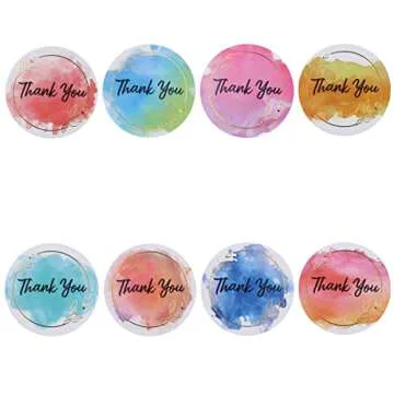 Fiercy 8 Designs Watercolor Thank You Stickers with Gold Floral Frame, 1.5 inch Waterproof Thank You Sticker Labels Roll, 500 Adhensiive Labels, Small Business Stickers for Packaging